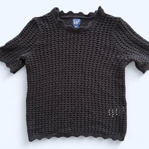 Gap Women’s Black Crochet Knit Grannycore Cottagecore Top Scalloped Edges XS